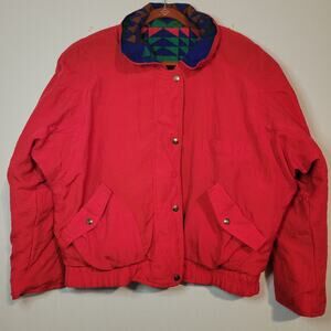 Vintage Southwestern Aztec Reversible Puffer Jacket sz L red multi 1980s unisex